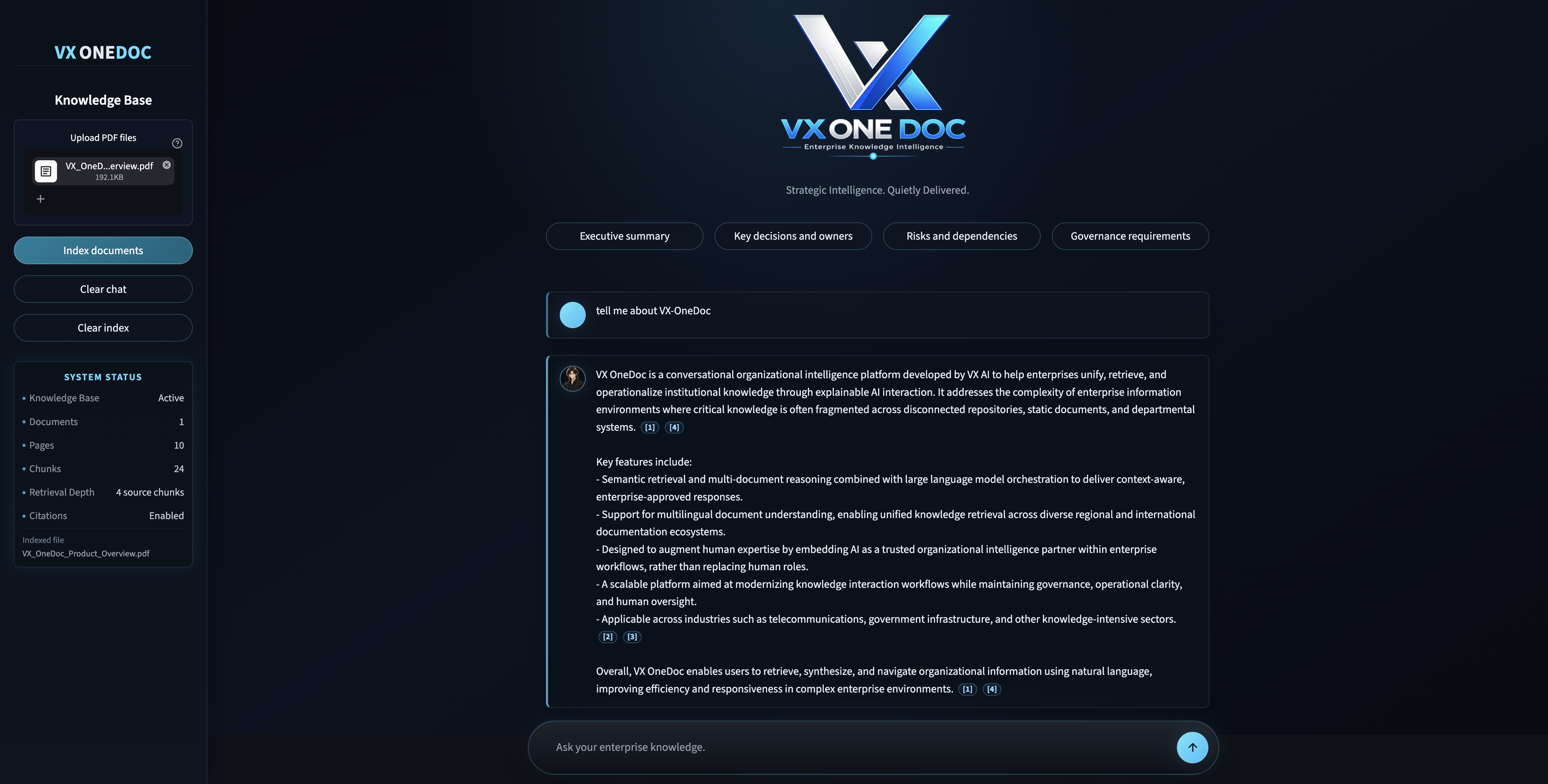VX-OneDoc grounded answers workspace