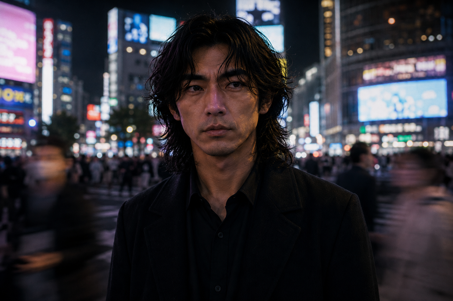 VITO standing in a neon-lit Tokyo street at night