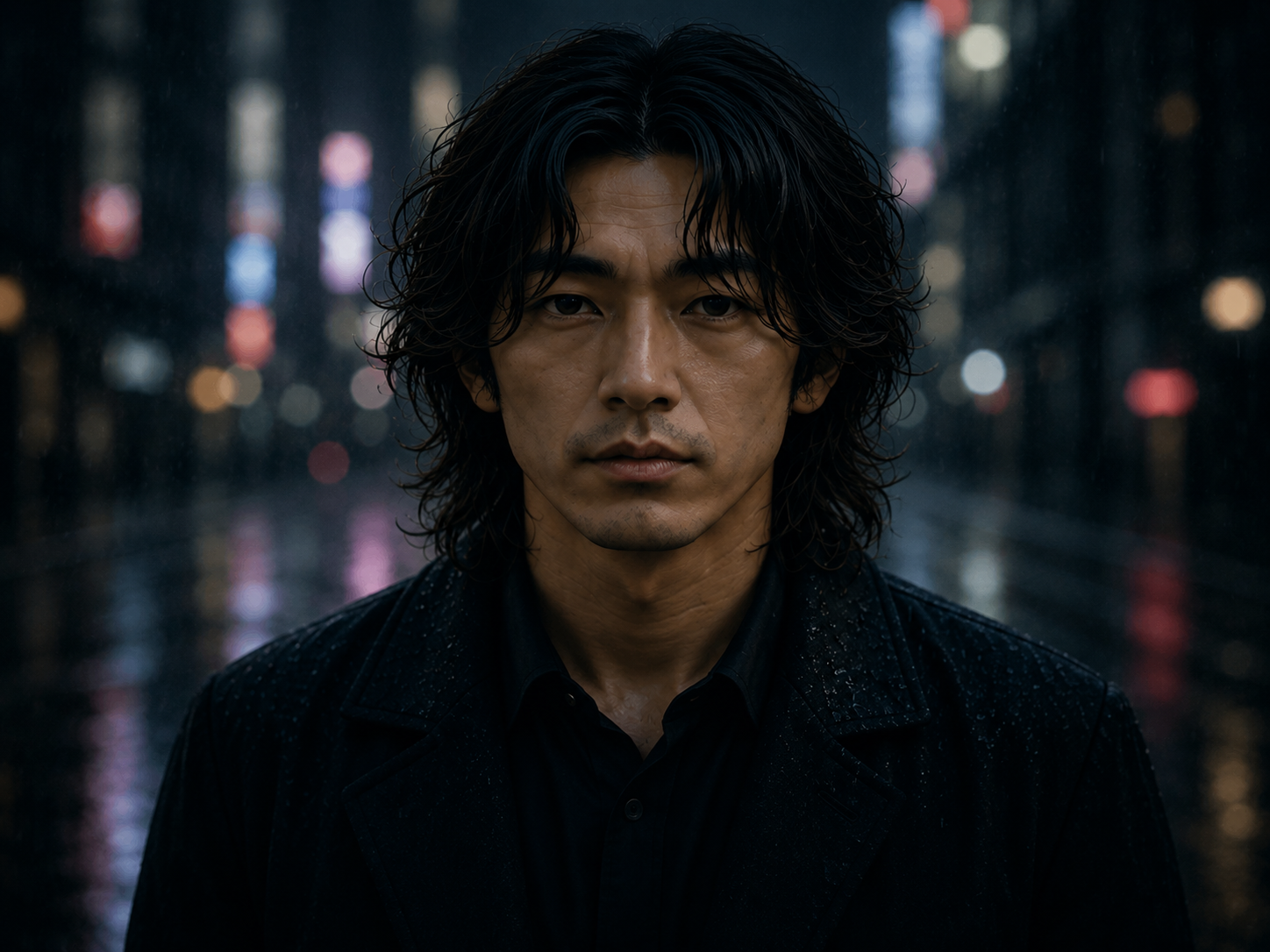 Front-facing rainy VITO portrait in the city